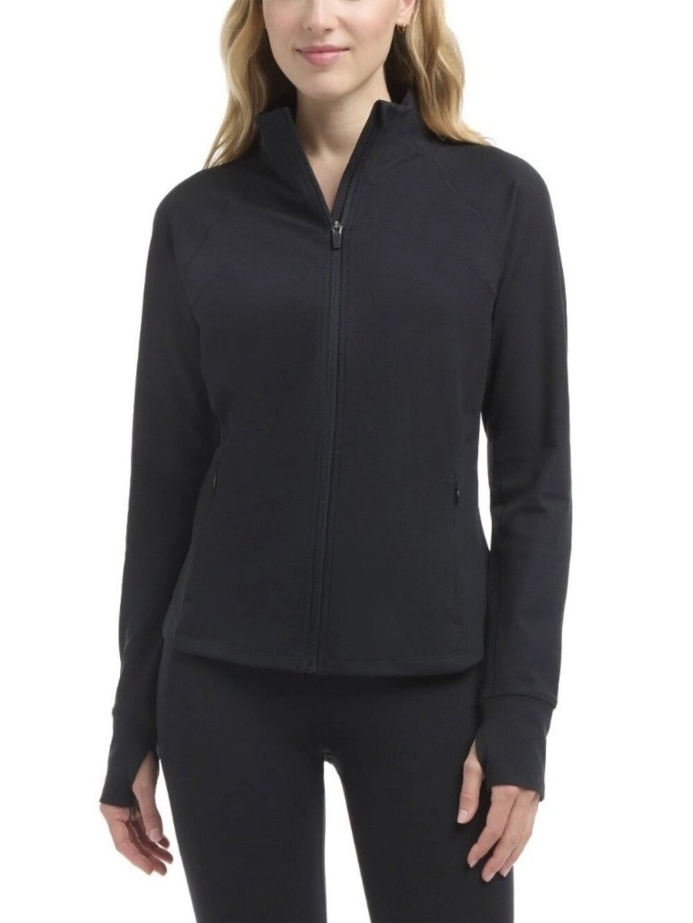 NWT Jockey Women's M Satin Stitch Yoga Jacket Black Salt Full-Zip Athletic B0503